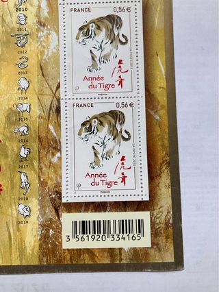 Dos sellos franceses Año Nuevo Chino Tigre