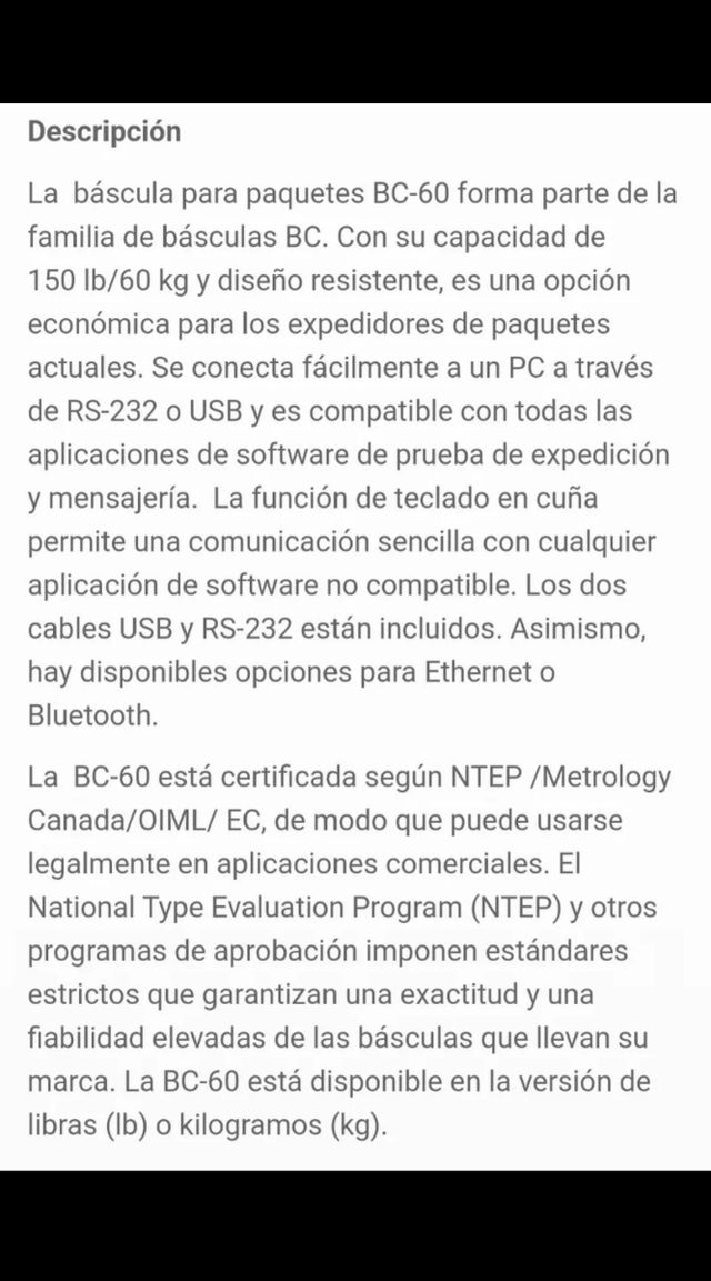 Báscula profesional Mettler Toledo BC-60