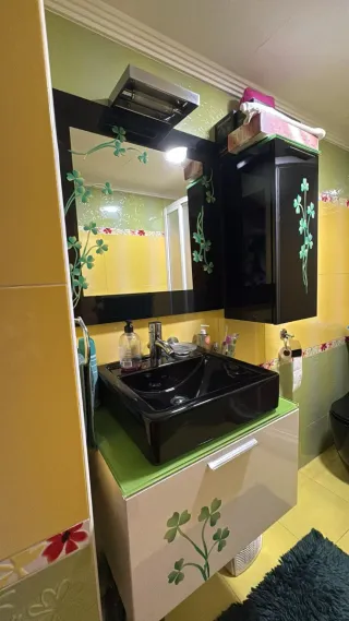 Conjunto Muebles Baño Negro y Verde