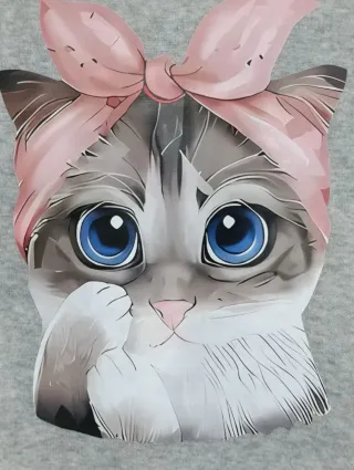 Sudadera gris con estampado de gatito