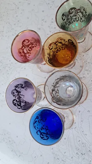 Set 6 Bicchieri Liquore Vetro Decorati