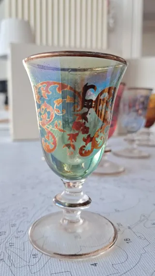 Set 6 Bicchieri Liquore Vetro Decorati