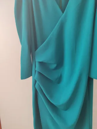 Vestido fiesta manga larga verde azulado