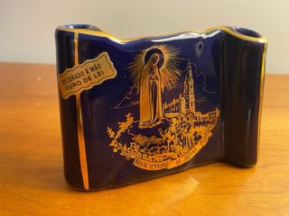 Virgen de Fátima Souvenir Cerámica Azul Dorado