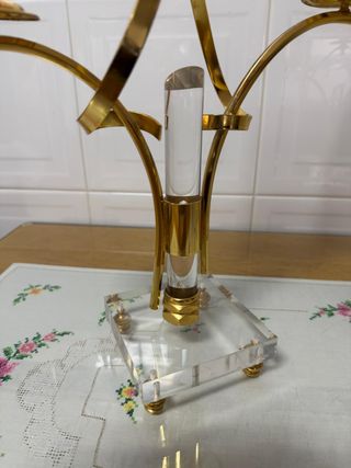 Reloj y 2 Candelabros Metacrilato y Metal Dorado