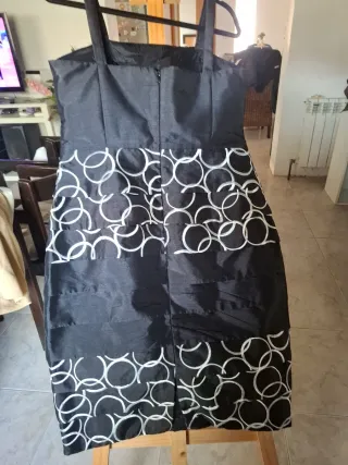 Vestido Fiesta Sonia Peña Talla 46 Negro Blanco