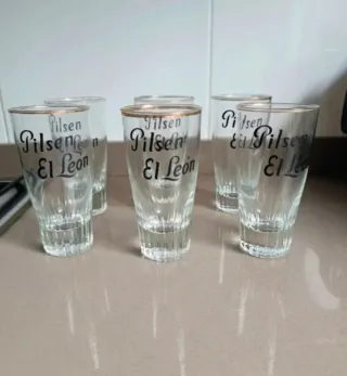6 Vasos Cerveza El Leon Dorados