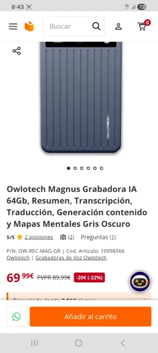 Grabadora IA Owlotech Magnus 64GB