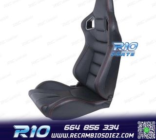 KIT ASIENTO DEPORTIVO SEMI BAQUET ESTILO RS CUERO NEGRO