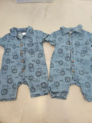 Conjunto bebes gemelos leones denim