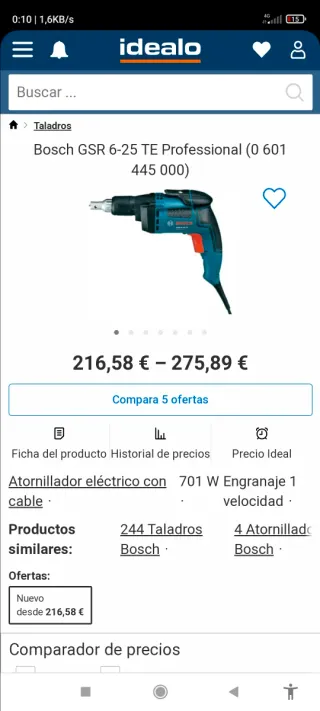 Atornillador Bosch 701W Construcción en Seco