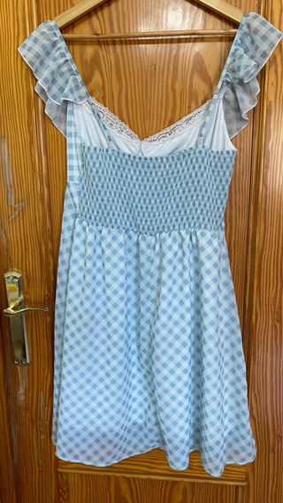 Vestido con estampado a cuadros azul T42