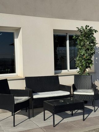 Conjunto Terraza Ratán Negro y Cristal + Envio