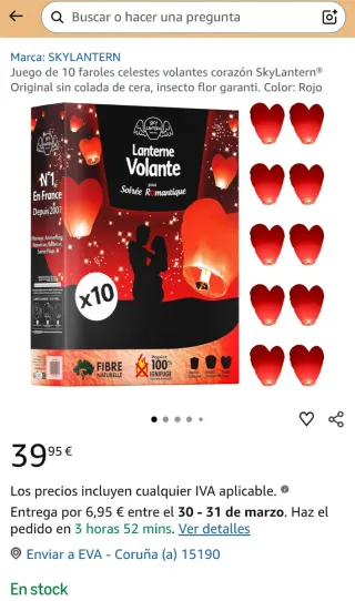 Lote 2 Farolillos Volantes Corazón SkyLantern