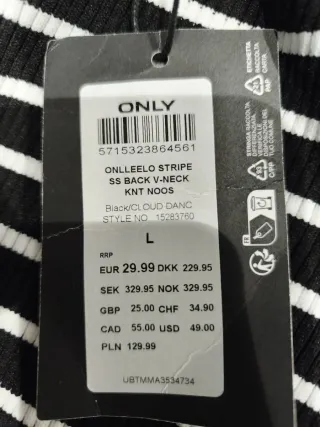 Top ONLY Talla L Rayas Blanco y Negro