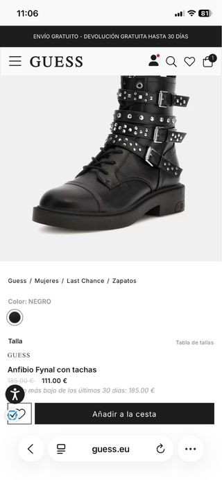 Botines Guess negros con tachas y hebillas