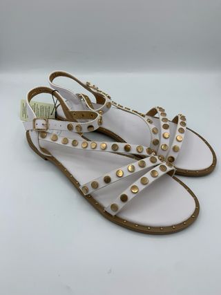 Sandali donna bianchi con borchie oro n.39