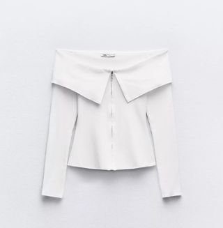 Blusa Zara manga larga off-shoulder cremallera