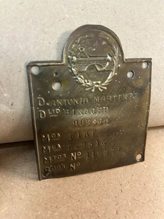 Placa Identificación Vehículo Clásico Fiat.