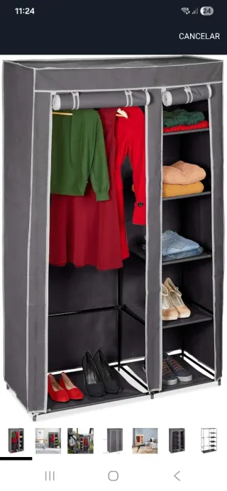 Armario Plegable Tela Gris y Rojo