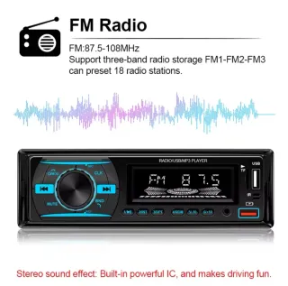 Radio Reproductor MP3 HIPPCRON Bluetooth USB 1 Din