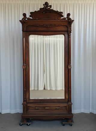 Armario Vestidor Antiguo Tallado Madera y Espejo