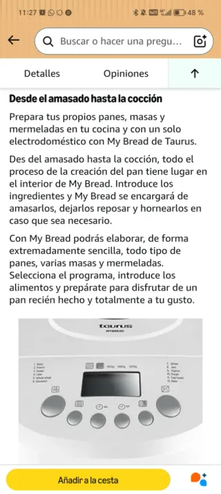 Panificadora Taurus MyBread (amasa y hornea)