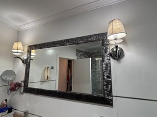 Conjunto de baño madera y cristal