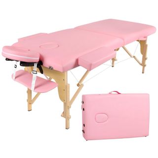 Camilla portátil rosa con accesorios