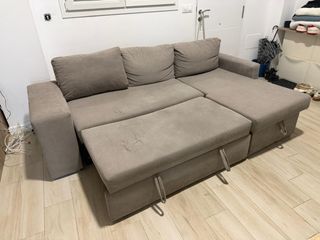 Sofá Cama Chaise Longue Tela Beige/Gris