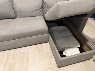 Sofá Cama Chaise Longue Tela Beige/Gris