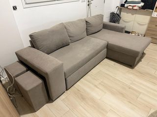 Sofá Cama Chaise Longue Tela Beige/Gris