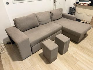 Sofá Cama Chaise Longue Tela Beige/Gris