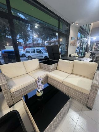 Set Exterior Rattan Gris Claro Beige