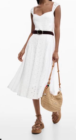 Vestido midi de tirantes, blanco, Desigual. TallaM