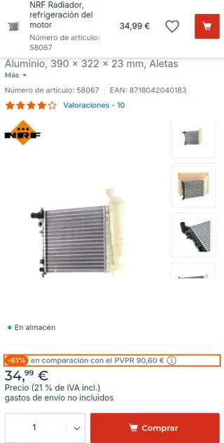 NRF Radiador Motor 58067 Peugeot Citroën