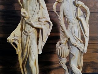 2 Statue h.50 cm. Geisha e viandante made in Japan