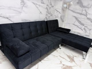 Sofá Chaise Longue Negro Terciopelo