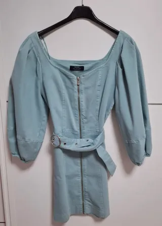 Vestido vaquero celeste manga abullonada