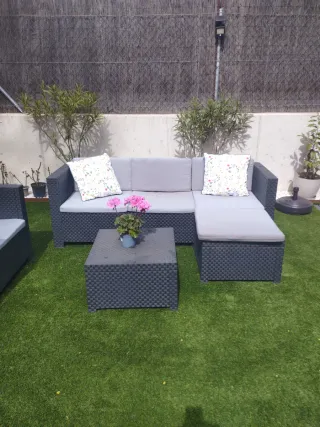 Conjunto Muebles Jardín Ratán Gris