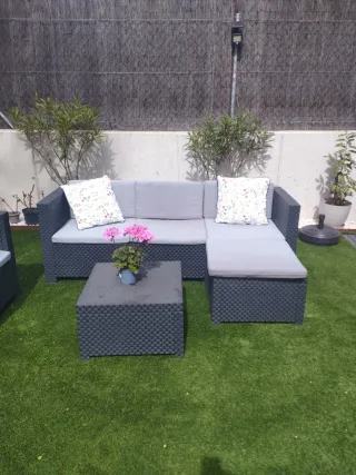 Conjunto Muebles Jardín Ratán Gris