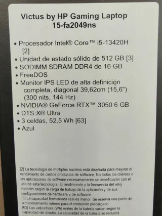 Portátil HP Victus Gaming Azul