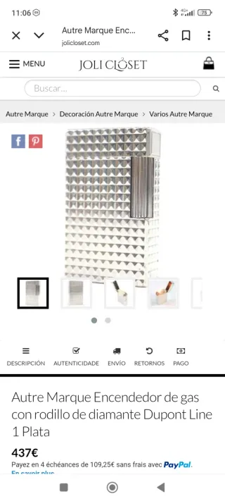 Encendedor Dupont Linea 1 Diamante Plata