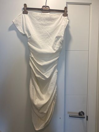 Vestido Zara drapeado blanco Talla XS
