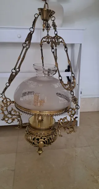 Lámpara colgante antigua cristal y bronce