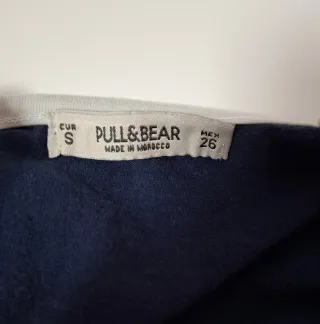 Top azul, rayas gris y blanco