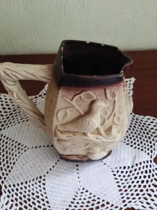 Jarra cerámica pájaros beige y marrón