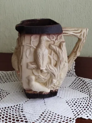 Jarra cerámica pájaros beige y marrón