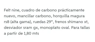 Bicicleta MTB 29 Carbono Talla XL