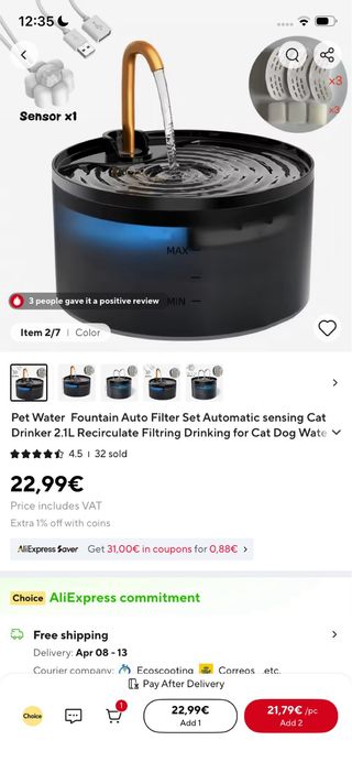 Fuente para gatos y perros 2.1L